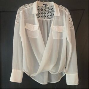 Women's XOXO White Chiffon Embroidered Lace Sheer Top Blouse Size Medium
